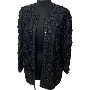Tan-Chho Vintage Black Silk Ribbons Beaded Evening Jacket size large
